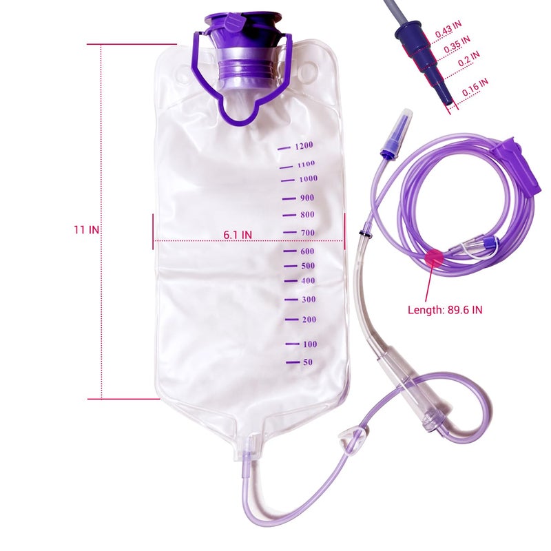 YUMOOOO Drip Bags, 1200ml Nutrition Bag with Large Bore, Regulator,Tube, Reusable Gravity Fluid Bags, 1 Pcs - Image 5